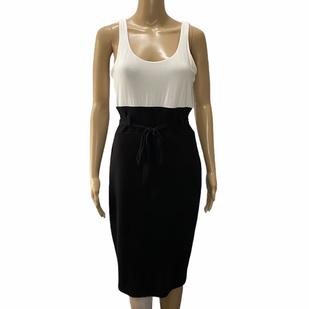 Bailey44 Color-Block Belt Sheath Dress Black White Size Medium
